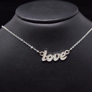 Love Statement Rhinestone Necklace Silvertone Sparke Shimmer Casual